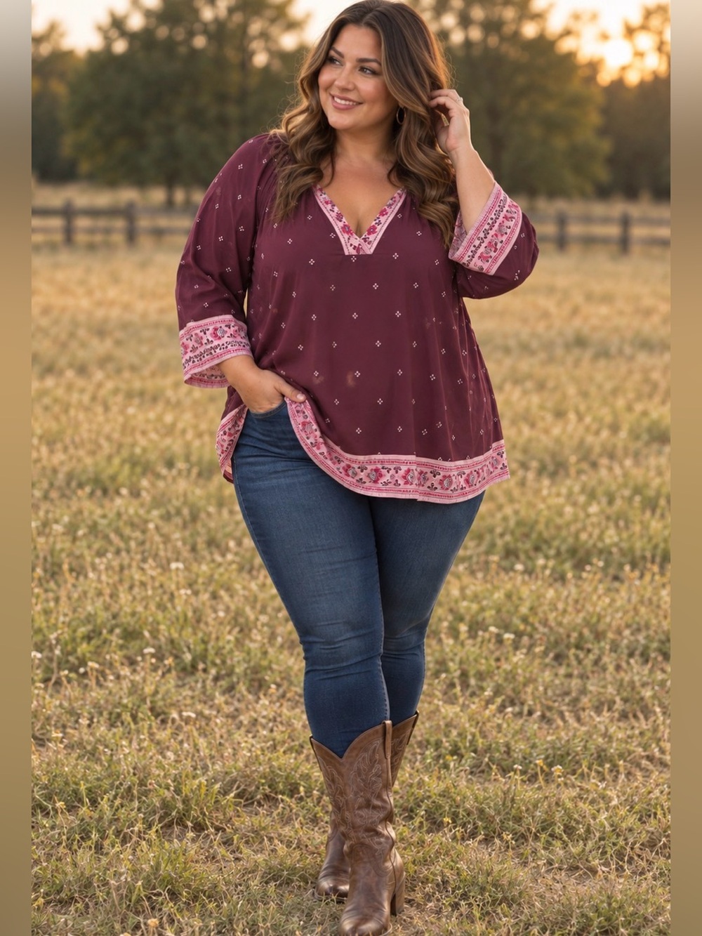 Lane Bryant Burgundy Boho Tunic 2X NWT Fall Modest Cottagecore Plus Size